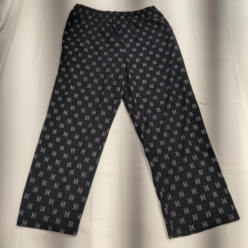 Tommy Hilfiger Sleepwear Lounge Pants Mens XL Black Logo Print Fleece Pajama